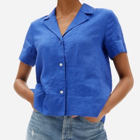 Everlane Tops - Everlane Linen Notch Short Sleeve Shirt 6 French Blue